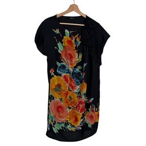 ROMAN Satin Dress Women’s 6 Black Floral 90's Whimsigoth Coquette Dark Romance